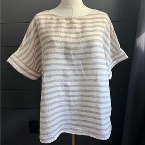 Sigrid Olsen 100% Linen Lavender White Striped Short Sleeve Lightweight XL Top